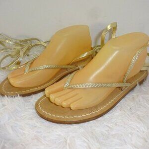 𝅺capritouch Tailor Made Anacapri Womens Size 39/8.5 Gold Leather Tie Sandals